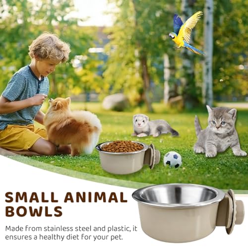 2Pcs Pets Lightweight Stainless Steel Bowl,Removable Stainless Steel Pet Hanging Food Water Feeder Bowl for Puppy Dog Cat Rabbit Ferret Bird Gunea Pigs (Gray-Large) - size: Gray-Large