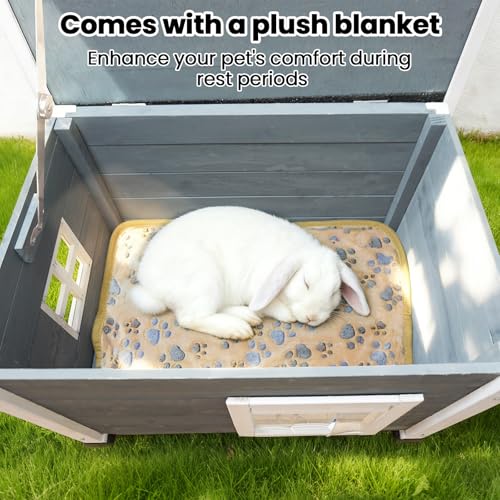 Agitree Outdoor Wooden Pet House, Weatherproof Winter Shelter for рuррy and Small Cats, Elevated Design with Window，100% fir Insulated Pet Safe Haven | Easy 15-Min Assembly (Gray-White)