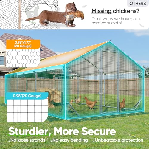 Quictent Large Metal Chicken Coop Run for 30+ Poultry w/Beige Nest Box | Side Hardware Cloth & Cover, Advanced Series Outdoor Walk-in Cage Hen Duck Rabbit Dog Pen Yard Farm House, 18x9x6.6FT - color: Beige, size: 214.5"L x 107.3"W x 78.0"H