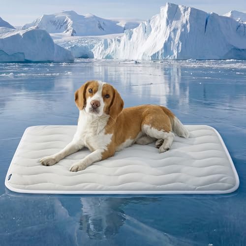 Bedsure Cooling Mat for Large Dogs,Washable Breathable QMax>0.4 Cool Fiber | 35x23In Gel-free Cool-to-touch Fabric to Rapid Cooling,Cold Crate Pad Indoor for Pet,Portable Thin Kennel Mat as Topper,Grey - color: Grey, size: 35" x 23" (L-Crate)