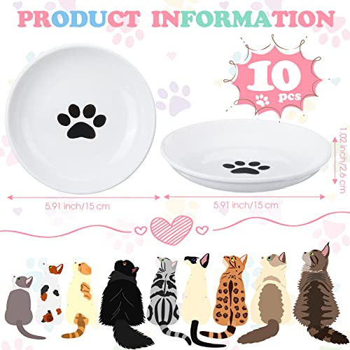 Irenare 10 Pcs Ceramic Cat Bowl 6 Inch Anti Whisker Fatigue Cat Plates Set Cute Shallow Pet Food Bowl Dishes for Food and Water, Kittens Small Animals(Simple Pattern)