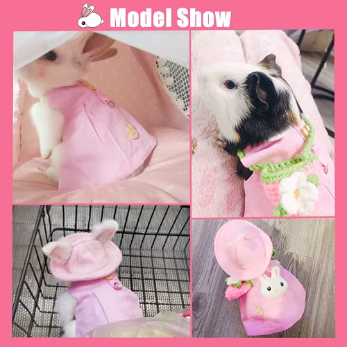 Guinea Pig Clothes,Soft Bunny Ferret Clothes with Pet Rabbit Harness and Leash Mini Hat Bag Cute Brooch for Kitten Small Animal Collars - color: Pink, size: Small