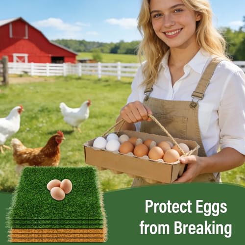 6 PCS Chicken Nesting Pads 12''x12''washable nesting pads for chicken coop | Artificial Grass Box Liners for Laying Eggs Green and Light Brown Chicken Bedding for Nesting Box Pets Garden Indoor Outdoor - size: 6 PCS