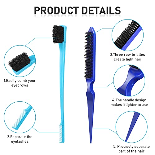 Remerry Hair Brush Set, 12 Pieces Nylon Brushes for Women & Girls - Including 3 Row Salon Teasing Brush, Double Sided Hair Edge Brush, Smooth Comb Grooming, Rat Tail Combs & Duckbill Clips - Blue - color: Blue