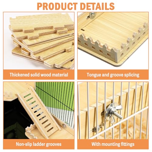 Fhiny Wooden Platform for Cage, Hanging Gerbil Climbing Platform with Ladder & Fence - Hamster Activity Playground Habitat Decor Cage Accessories for Dwarf Hamster, Gerbil, Mice, Rat, Mouse