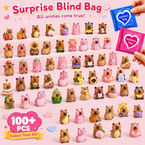 100 PCS Mystery Bag Mini Resin Capybara Blind Bags, Cute Glow in The Dark & Regular Capybara Figurines Surprise Box Toys for Kids, Tiny Collectible Party Favors, Cake Toppers, Phone Case Charms - color: 100pcs Capybara