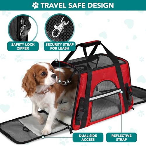 PetAmi Airline Approved Pet Carrier for Cats & Small Dogs, Small, Red | Soft Sided TSA Travel Bag, Sherpa Bed, Breathable Mesh Ventilation, Collapsible Bowl, Fits Under Seat, Up to 18 lbs - color: Red, size: Small - 17"L x 10.2"W x 11.2"H