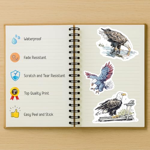 100 PCS Eagle Stickers Pack – Waterproof Vinyl Decals for Water Bottles, Laptops, Phones, Notebook, Cars – Cool Vibrant Graphics for Eagle Enthusiast - color: Eagle