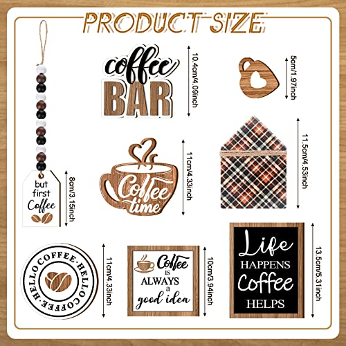 FairySandy 11 Pcs Coffee Tiered Tray Decor Coffee Time Rustic Farmhouse Tiered Tray Decorations Set Home Wooden Signs Vintage Farm Animal Farmhouse Tabletop Wood Signs for Kitchen Table Shelf Decor - style: Delicious Coffee