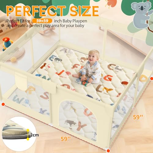 Omzer 59x59 Baby Play Mat for Floor, Playpen Mat for Toddlers Infants | Animal Alphabet Design, Crawling Mats for Babies 6-12 months, Non-Slip, Washable, Foam Playmat - size: 59"×59"