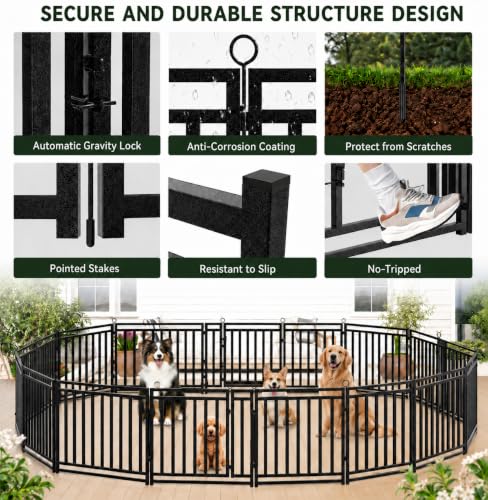 Thickened Outdoor Dog Fence, 32" H, 16 Panels for Yard & Camping | Easy Setup, Flexible Layouts, Thickened Panels, Heavy-Duty, for Medium & Large Dogs and Farm Use, Patented - size: 32" height, style: 16 Panels