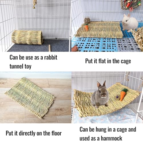 Tfwadmx Rabbit Grass Mat 8Pcs Large 16''x11'' Natural Woven Seagrass Mat Bunny Sleeping Bed Mat Cage Chew Toy for Chinchilla Guinea Pig Ferret Guinea Pig and Small Animals - size: 16.0''x11''(8pcs)