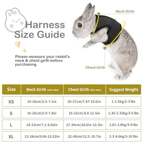 PETTOM Bunny Rabbit Harness with Stretchy Leash Cute Adjustable Buckle Breathable Mesh Vest for Kitten Small Pets Walking (Black,L) - color: Black, size: L(Chest:10.6-13.3 in)