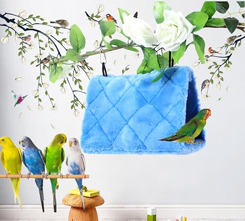 2 Pack Warm Bird Nest House Bed Hanging Hammock Sleeping Bed Plush Hanging Snuggle Cave Happy Hut for Pet Parrot Cockatiel Cockatoo Parakeet Conure African Grey Macaw (Blue&Pink) - color: Blue and Pink
