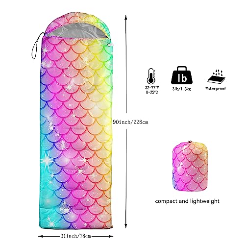 Galaxy Wolf Camping Sleeping Bags Warm & Cool Weather Waterproof Backpacking Blue Purple Starry Sky Sleeping Bag All Seasons Camping, for Adult Kids Boy Girls Camping Gear Equipment, Traveling - color: C-Mermaid
