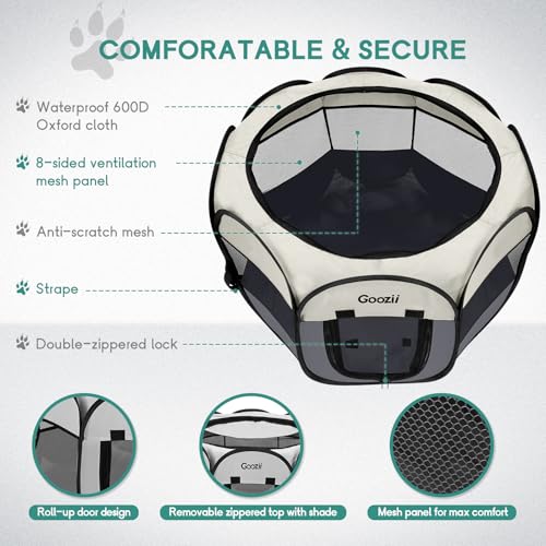 Goozii Pet Cat Playpen for Indoor Cats Enclosed, Puppy Dog Play Pen for Outdoor Travel Camping (Small Size, Beige & Dark Grey) - color: Beige-Grey, style: S [29" x 29" x 17"]
