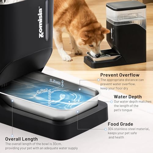 ZOMISIA Automatic Dog Water Dispenser 8L with Stainless Steel Bowl, Gravity Large Capacity Water Bowl for Dogs, 2 Gallon Pet Waterer 100% BPA Free, Black - color: Black, size: 8L