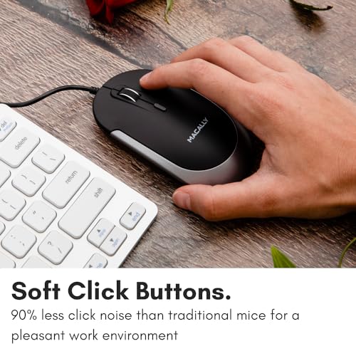 Macally Silent Wired Mouse - Slim & Compact USB Mouse for Apple Mac or Windows PC Laptop/Desktop - Designed with Optical Sensor & DPI Switch - Simple & Comfortable Wired Computer Mice (Space Gray) - color: Black with Space Gray Trim