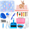 19 Pcs Rabbit Starter Kit Small Bunny Litter Box Rabbit Grooming Kit Water Bottle Bunny Toys Hay Feeder Bowl Blankets with Cleaning Set for Guinea Pig Accessories (Pink-White,Strawberry Bear) - color: Pink-white, style: Strawberry Bear