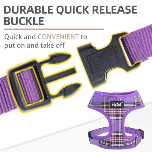 PUPTECK Soft Mesh Dog Harness and Leash Set Pet Puppy Cat Comfort Padded Vest No Pull Harnesses, Purple, S - color: Purple, size: S (NECK: 12", CHEST: 14"-18")