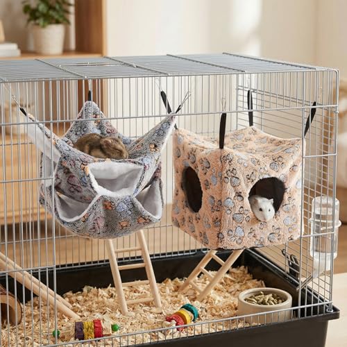 AceOrbit 6 Pcs Ferret Cozy Cage Accessories Triple Rat Cage Hanging Hammock Guinea Pig Cube Hammock Chinchilla Bed Hideout Small Animals Toy Accessories Sugar Glider Squirrel Hamster (Cute Paws) - style: Cute Paws