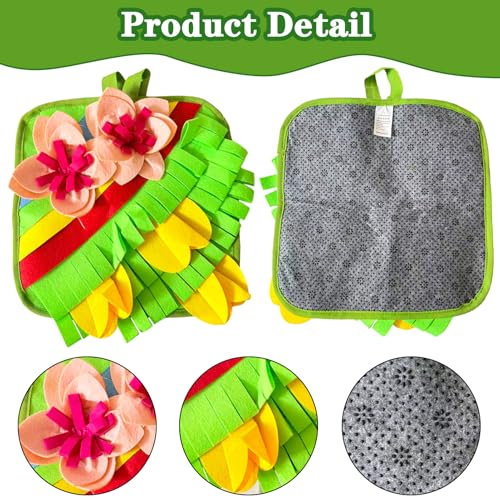 Rabbit Snuffle Mat, Interactive Foraging Pad for Small Pets, Anti-Slip Felt Feeding Mat for Bunny, Hamster, Guinea Pig, Ferret, Machine Washable Boredom Relief Toy (Floral)