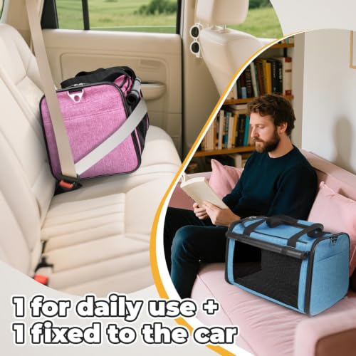 YUDODO 2 Packs 25 lbs Soft Sided Pet Carrier for Large Cat & Small Dog | Airline Approved, Lightproof Breathable Design, Side Pockets, Durable Mesh, Foldable and Portable, Pink+Lake Blue - color: Pink*1+Lake Blue*1