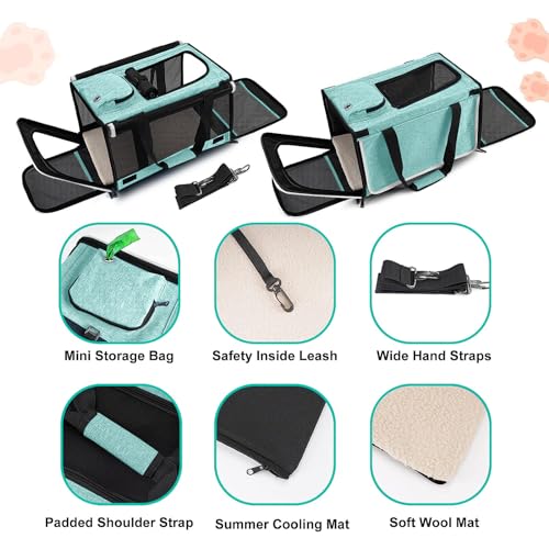 GAPZER Small Dog Carrier Yorkshire Puppy Softshell Chihuahua Transport Cage | Privacy Protection Big Kitten Car Travel Cloth Carry Bag up to 20 lbs, Small Animal Portable Mesh Kennel Cage for Vet Visits - color: Turquoise