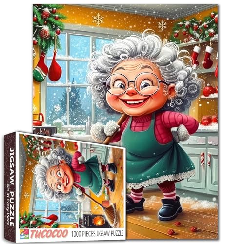 Merry Christmas 1000 Piece Jigsaw Puzzles for Adults Old Woman Clearing Room Painting Jigsaw Puzzle Christmas Trees 1000 Pieces Puzzles 20''x27”inch DIY Craft Puzzle Art Wall Decor Family Challenging - color: Artwork-23