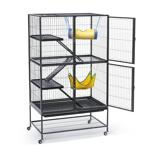 Prevue Pet Products Feisty Ferret Home with Stand, Black Hammertone with Hammock and Suede Ferret Tunnel 485 - style: Feisty Ferret Cage Bundle