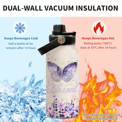Purple Butterfly 32oz Water Bottle, Leak-proof Bottle, Insulated Cup - color: Butterfly2