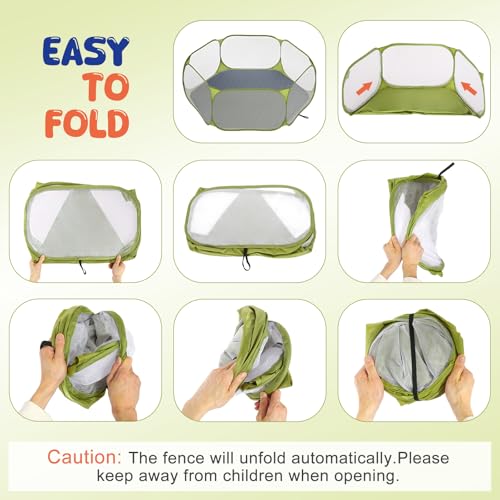Pawaboo Small Animals Playpen with Pad, Green + Grey | Waterproof, Reusable Pad, Portable Outdoor Yard Fence, For Chick/Kitten/Puppy/Guinea Pig/Rabbits/Chinchillas - color: Green + Grey