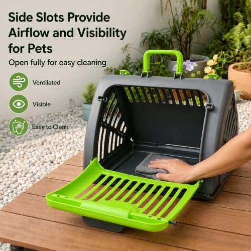 Foldable Portable Pet Carrier, Cat Carrier with Opening Door | Hard-Sided Travel Cat Carrier for Cats & Small Pets up to 25lbs, Green - color: Green