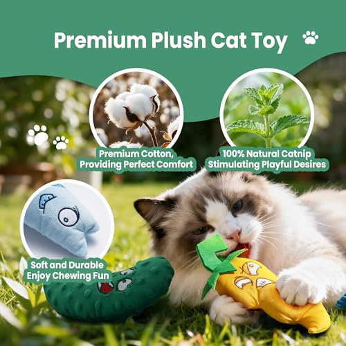 Catnip Toys Set of 3 – Fish, Chili Pepper and Cucumber Plush Cat Toys for Indoor Cats, Natural Catnip Filled Interactive Chew and Teething Toys for Kittens - color: 3 PCS