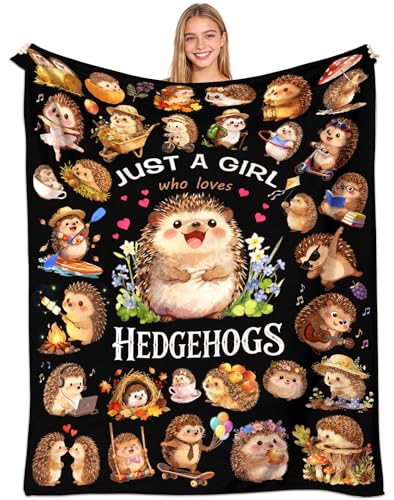 Hedgehog Blanket Gifts Ultra Soft Warm Flannel Hedgehogs Throw Blanket Funny Hedgehog Accessories for Couch Bed Travel 50"x40" - color: Black Hedgehog