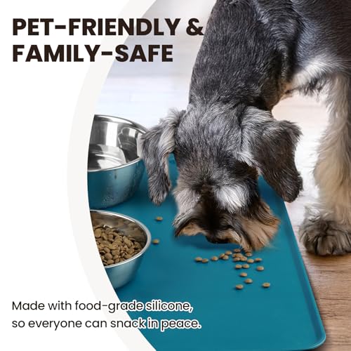 VIVAGLORY Pet Food Mat Flexmat Dog Bowl Mat, L, Deep Blue | Non Slip Silicone for Pet Kitten & Doggy, Placemat with Lip for Floor - color: Deep Blue, size: L (24.0 x 15.7in)