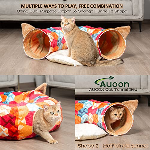 AUOON Cat Donut Tunnel with Bed for Kitten Puppy Rabbit Ferret, Orange | 2-in-1 Interactive Cat Toy, with Hanging Ball Toy, Machine Washable Center Pad, 36"L x 36"W x 10.7"H - color: Orange