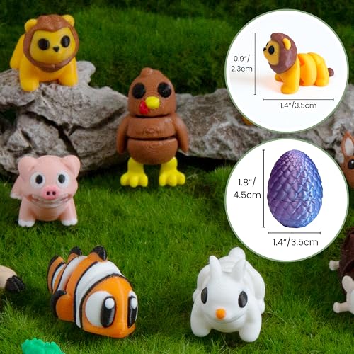 MONJITA 21 Pcs 3D Printed Easter Eggs with 21 Pcs Mini Animal Figurines Inside, Flexible Articulated Fidget Toys, Party Favors, Easter Basket Stuffers, Gifts for Kids Students Carnival Prizes - size: 21pcs eggs & 21pcs animals