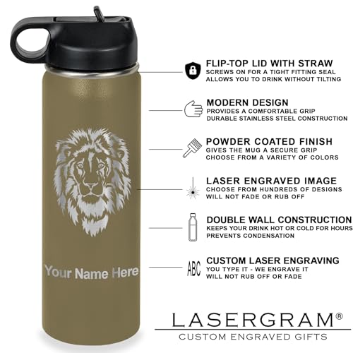LaserGram Personalized 20oz Water Bottle, Snail (Camo Green) | Engraved Gift, Vacuum Insulated Stainless Steel, Flip-Top Straw Lid, Laser Engraved With Your Name - color: Camo Green, size: 20 Ounces