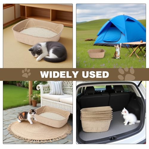 Small Disposable Litter Box 6-Pack for Kittens Travel Portable | 6-Pack, 14.2"×10.8"×4.0", Cat Ear Design, Cardboard, Leak-Proof, Home/Car/Travel
