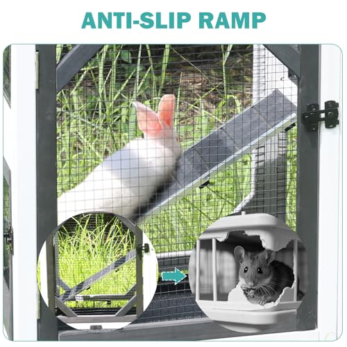 Rabbit Hutch Indoor for 2-4 Rabbits & Guinea Pigs，Bunny Cage with Slide-Out Plastic Trays，Wooden Small Animal Cage for Rabbits, Bunnies, and Guinea Pigs (Black) - color: (White & Black-AIR7013)