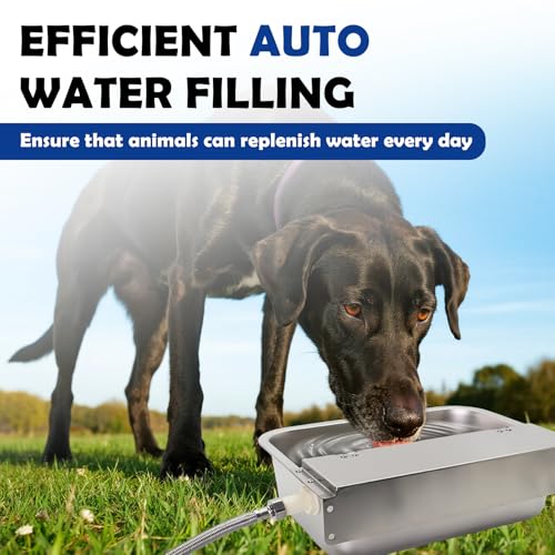 Automatic Dog Water Dispenser 2.5 Gal, 304 Stainless Steel Auto Pet Waterer Bowl with Drainage System + 6.56ft Hose + Float Valve, for Goat Chicken Horse Livestock, 3/4'' GHT Connector Included