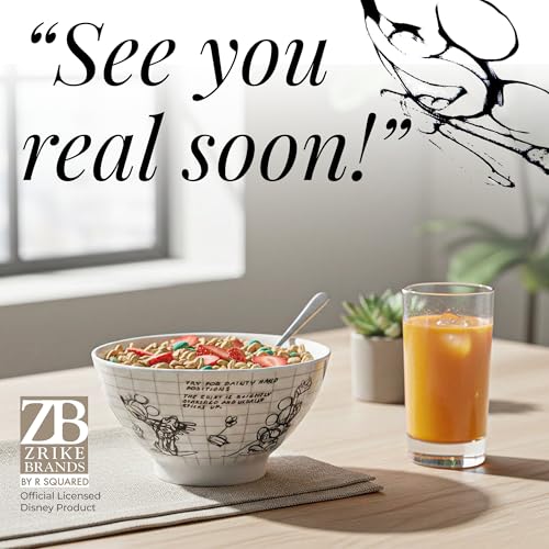 Disney Minnie Mouse Soup Bowls By Zrike Brands - Porcelain Sketchbook Cereal Bowls - Dishwasher & Microwave Safe Cute Serving Bowls - Official Disney Licensee - Dinsey Gift Idea | Set of 4