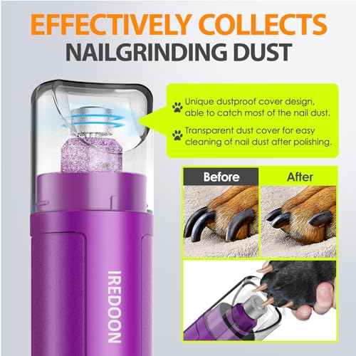 Dog Nail Grinder with 4 LED Lights, 3 Speeds Super Quiet for Pets | Low Vibration,Electric Pet Nail Grinder, Professional Painless Paw Grooming & Smoothing for Small to Large Dogs Cats(Purple) - color: Purple