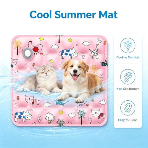 Water-Fillable Pet Cooling Mat, Pressure Activated Gel Cooling Pad for Dogs & Cats, Durable & Scratch Resistant, Perfect for Hot Weather to Prevent Overheating (88, Pink Zoo, 11.8 * 15.7) - color: pink zoo, size: 11.8*15.7