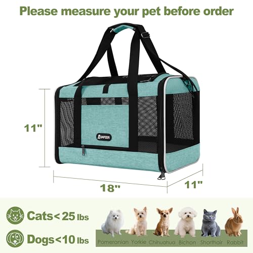 GAPZER Cat Carrier 18"x11"x11" TSA Approved Ventilated Pet Air Travel Cage | Top Open Small Animal Basic Crate, Shih Tzu Dog Softsided Durable Kennel, 4-Mesh-Side Kitty Carry on Case up to 20 lbs Teal - color: Turquoise