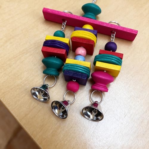 Hypeety Parrot Hanging Swing Bells Chew Toy Colorful Hanging Wood Block Natural Birds Toy for Parrot Macaw African Greys Cockatiels Budgies Conure Cage - color: Wooden Hanging Swing