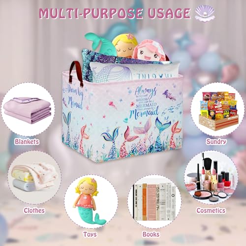 Mermaid Nursery Decor Hamper Pink Laundry Hamper Ocean Fish Animal Baby Girl Gift Basket ,Kids Storage Box Cute Beach Towel Pool Clothes Book Toy Bin,Boo Basket for Mothers Day - color: Pink 3