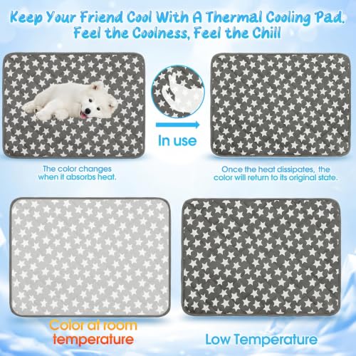 2 Pack Dog Cooling Mat 27" x 36" Self Cooling Pet Cat Pad with Color Changing Star Pattern Portable Washable Summer Rug for Large Dogs Cats Non-Slip Mat for Crate Indoor - size: 27" X 36"
