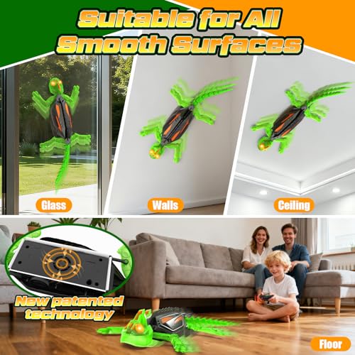 Wall Climbing Gecko, Glow-in-The-Dark Lizard Wall Crawler, Remote Control Lizard with LED Eyes, 360° Rotating Electric Reptile Robot for Floor and Wall, Christmas Birthday Gift for 3-8 Year Old Kids - color: Green